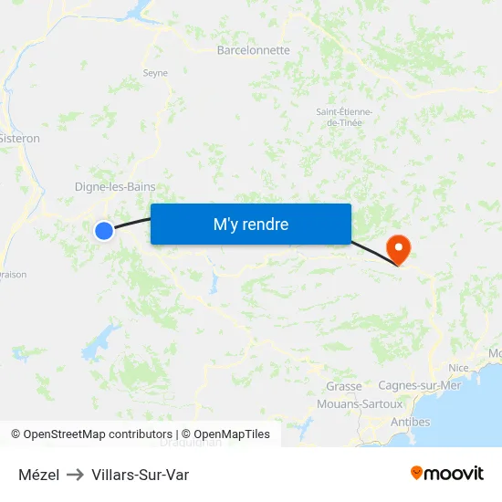 Mézel to Villars-Sur-Var map