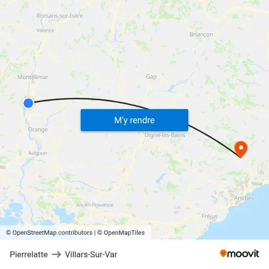 Pierrelatte to Villars-Sur-Var map