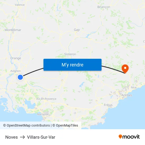 Noves to Villars-Sur-Var map