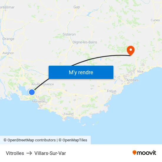 Vitrolles to Villars-Sur-Var map