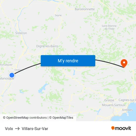 Volx to Villars-Sur-Var map