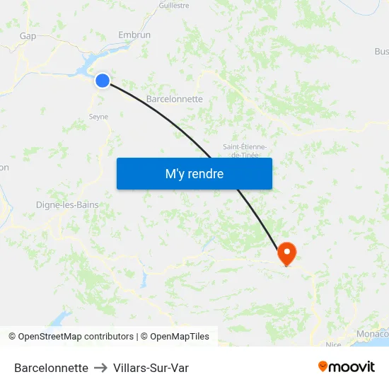 Barcelonnette to Villars-Sur-Var map