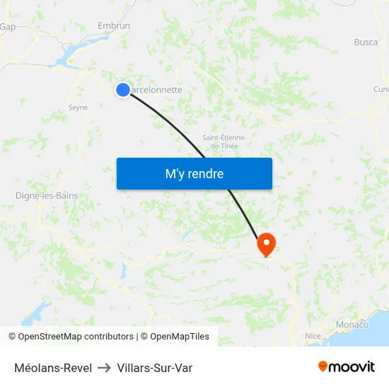 Méolans-Revel to Villars-Sur-Var map