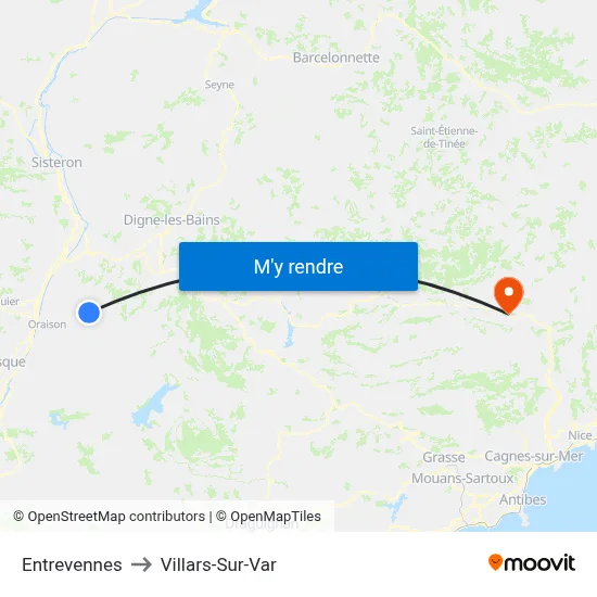 Entrevennes to Villars-Sur-Var map