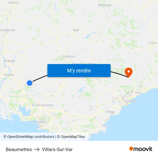 Beaumettes to Villars-Sur-Var map