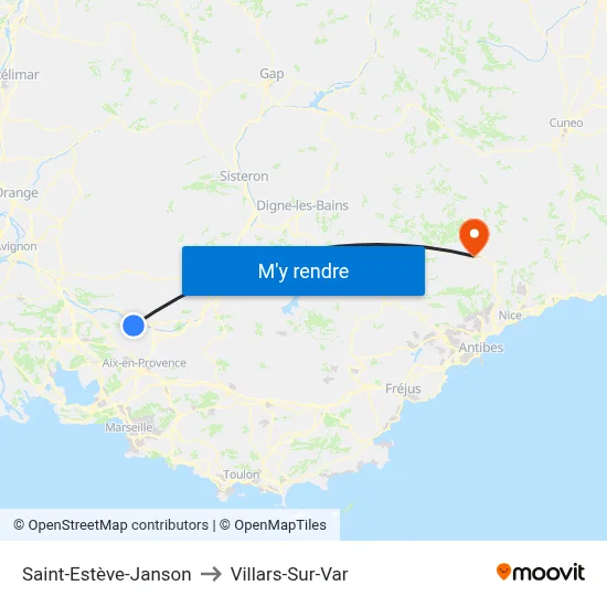 Saint-Estève-Janson to Villars-Sur-Var map