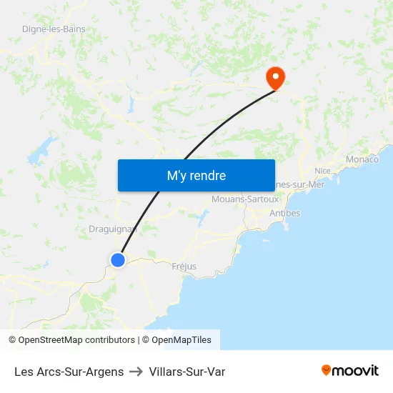 Les Arcs-Sur-Argens to Villars-Sur-Var map