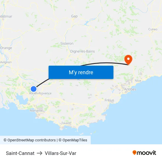 Saint-Cannat to Villars-Sur-Var map