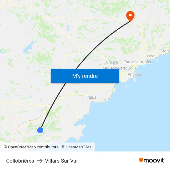 Collobrières to Villars-Sur-Var map