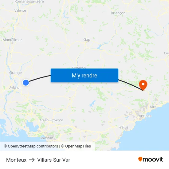 Monteux to Villars-Sur-Var map