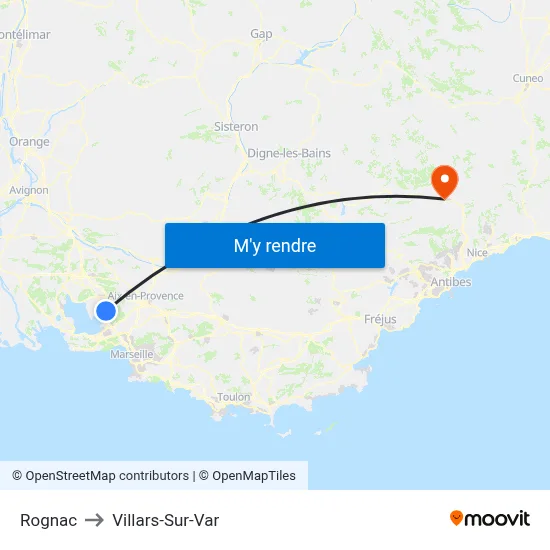 Rognac to Villars-Sur-Var map