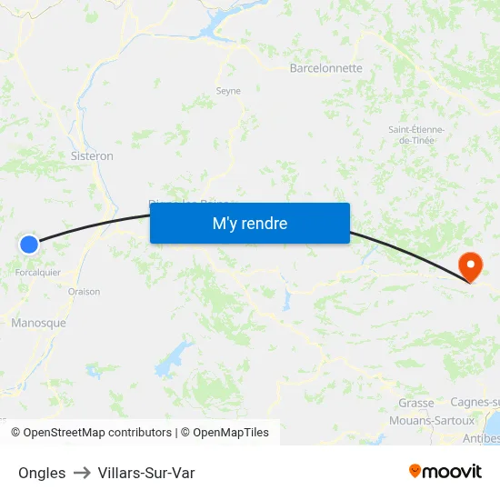 Ongles to Villars-Sur-Var map