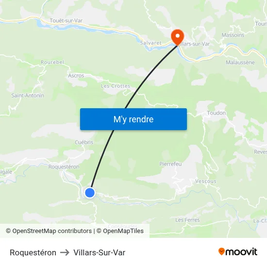 Roquestéron to Villars-Sur-Var map