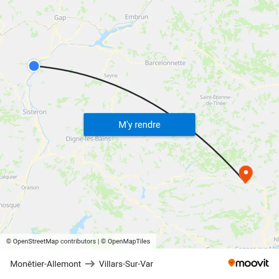 Monêtier-Allemont to Villars-Sur-Var map
