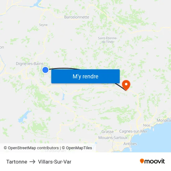 Tartonne to Villars-Sur-Var map