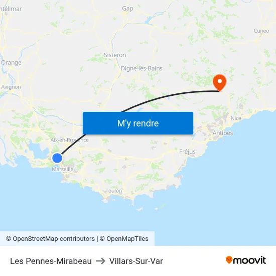 Les Pennes-Mirabeau to Villars-Sur-Var map