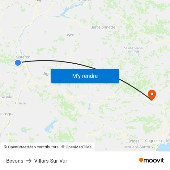 Bevons to Villars-Sur-Var map
