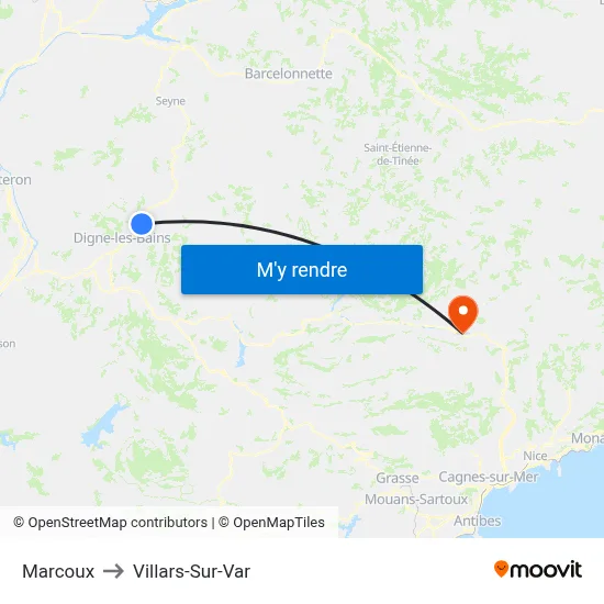 Marcoux to Villars-Sur-Var map