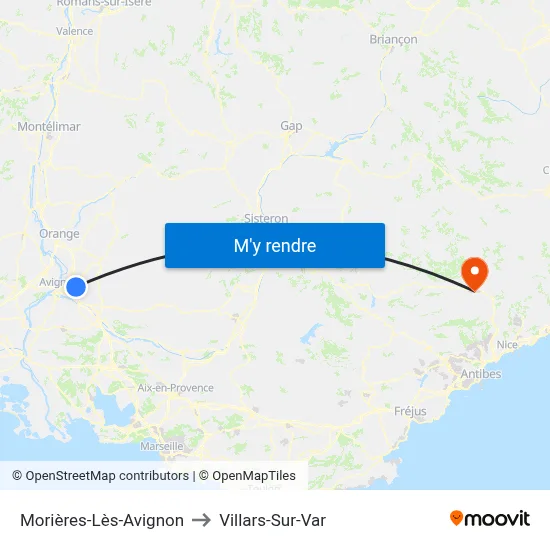 Morières-Lès-Avignon to Villars-Sur-Var map