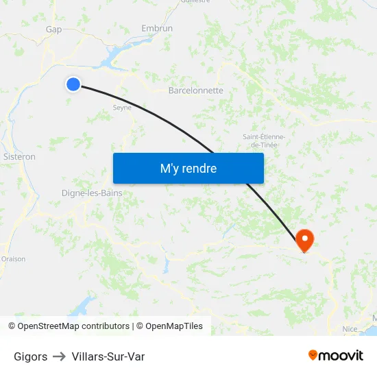 Gigors to Villars-Sur-Var map