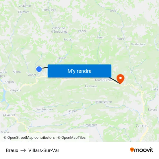 Braux to Villars-Sur-Var map