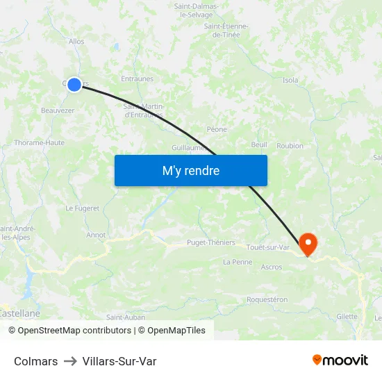 Colmars to Villars-Sur-Var map