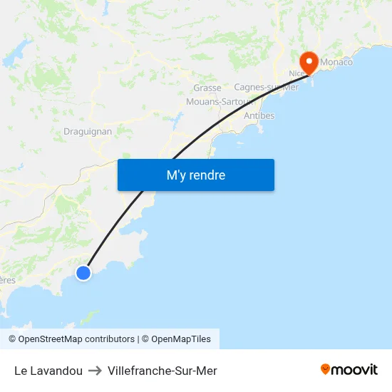 Le Lavandou to Villefranche-Sur-Mer map
