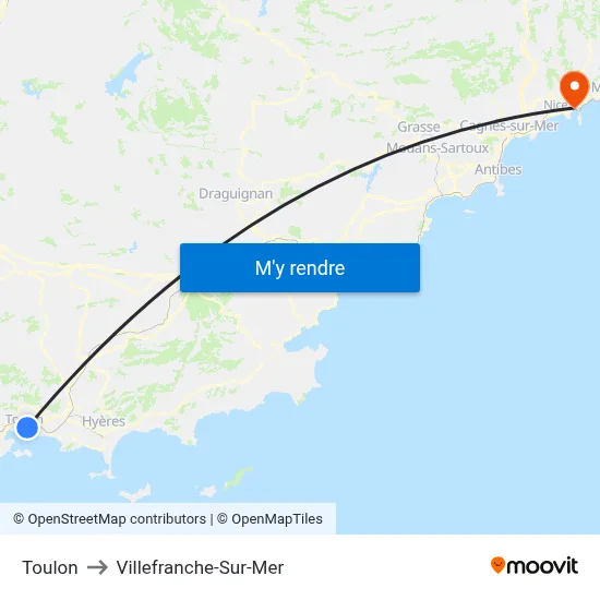 Toulon to Villefranche-Sur-Mer map