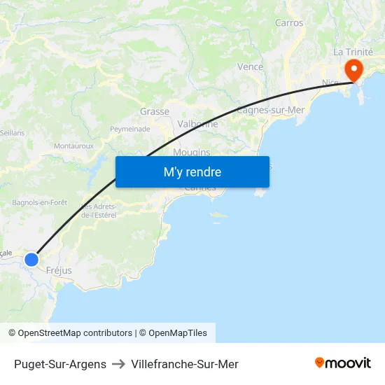 Puget-Sur-Argens to Villefranche-Sur-Mer map