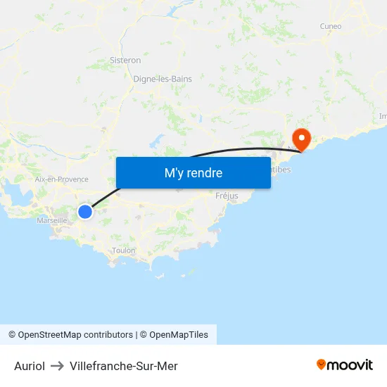 Auriol to Villefranche-Sur-Mer map