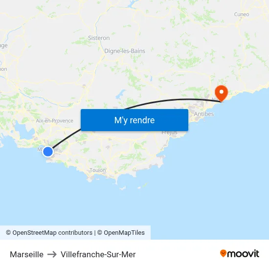 Marseille to Villefranche-Sur-Mer map