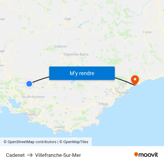 Cadenet to Villefranche-Sur-Mer map