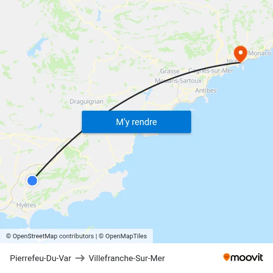 Pierrefeu-Du-Var to Villefranche-Sur-Mer map