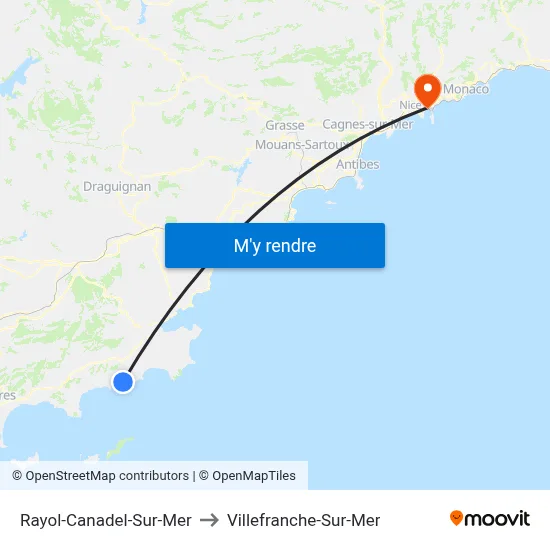 Rayol-Canadel-Sur-Mer to Villefranche-Sur-Mer map