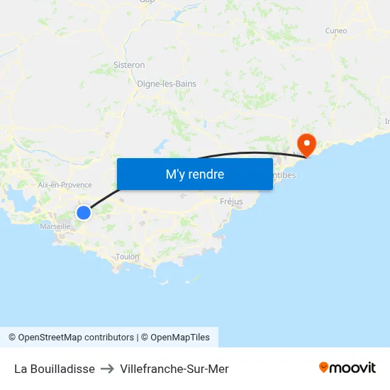 La Bouilladisse to Villefranche-Sur-Mer map