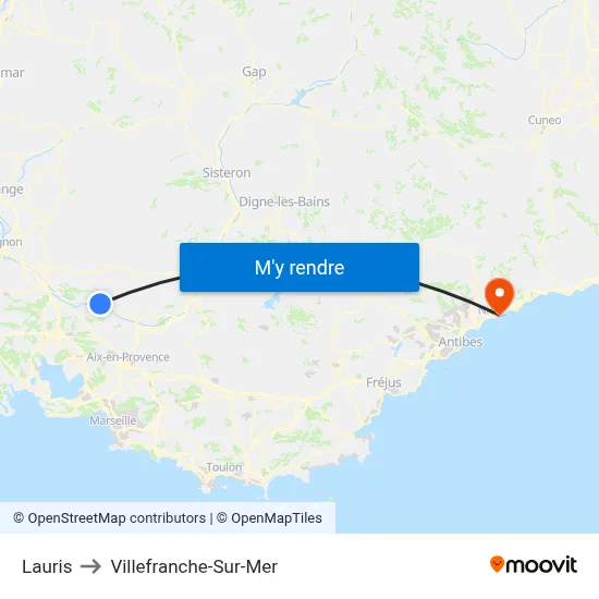 Lauris to Villefranche-Sur-Mer map