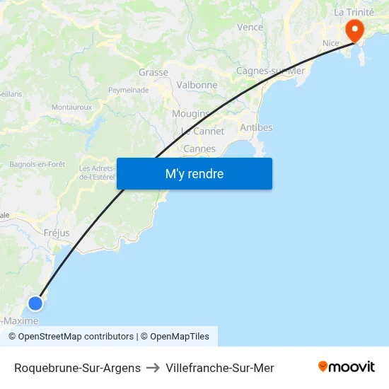 Roquebrune-Sur-Argens to Villefranche-Sur-Mer map