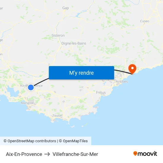 Aix-En-Provence to Villefranche-Sur-Mer map