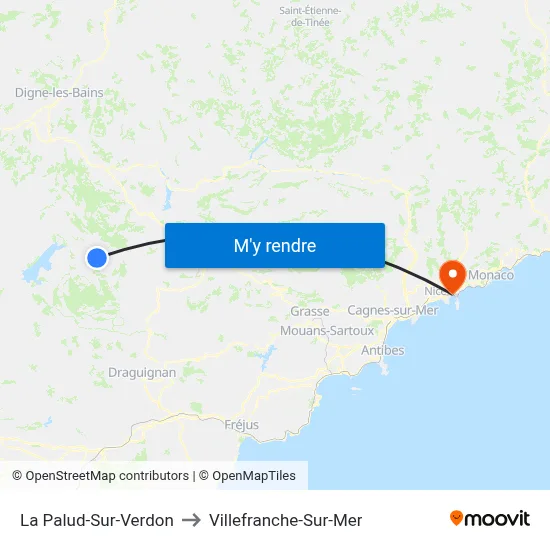 La Palud-Sur-Verdon to Villefranche-Sur-Mer map