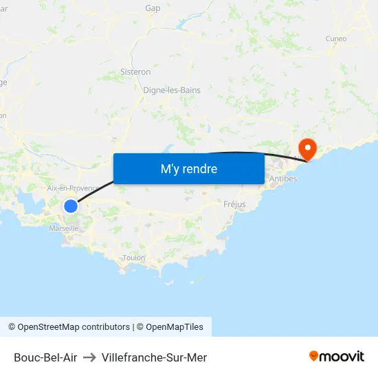 Bouc-Bel-Air to Villefranche-Sur-Mer map