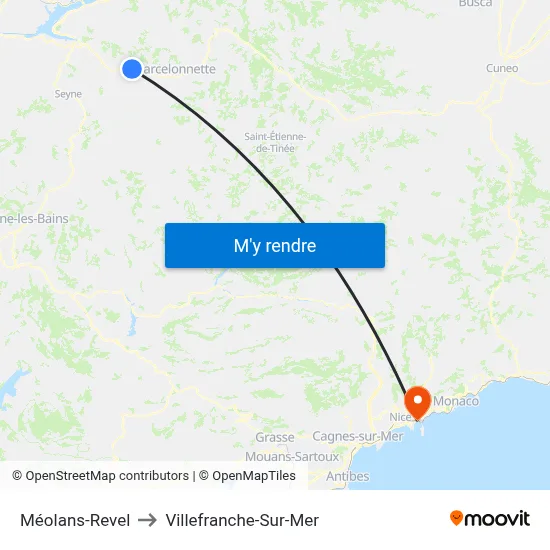 Méolans-Revel to Villefranche-Sur-Mer map