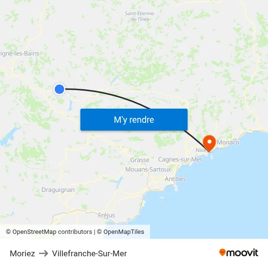 Moriez to Villefranche-Sur-Mer map