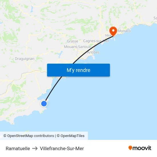 Ramatuelle to Villefranche-Sur-Mer map