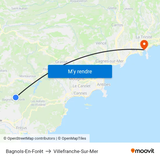 Bagnols-En-Forêt to Villefranche-Sur-Mer map