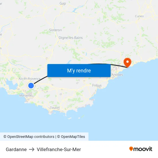 Gardanne to Villefranche-Sur-Mer map