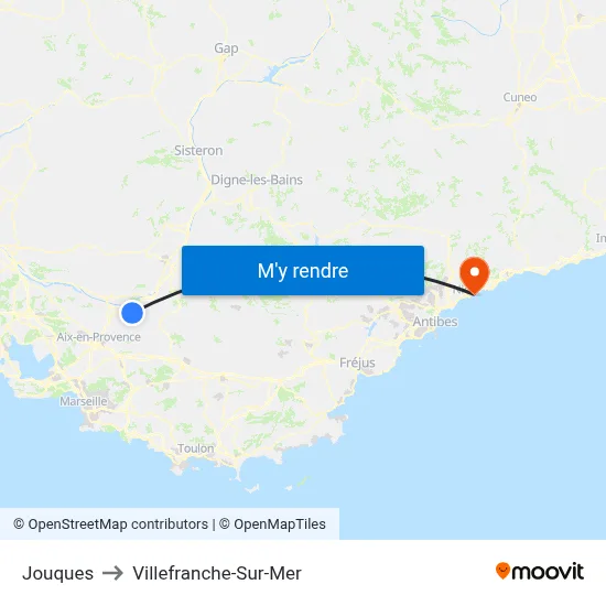 Jouques to Villefranche-Sur-Mer map