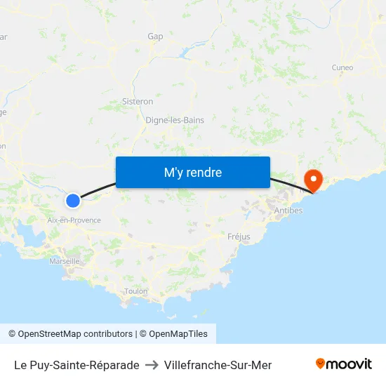 Le Puy-Sainte-Réparade to Villefranche-Sur-Mer map