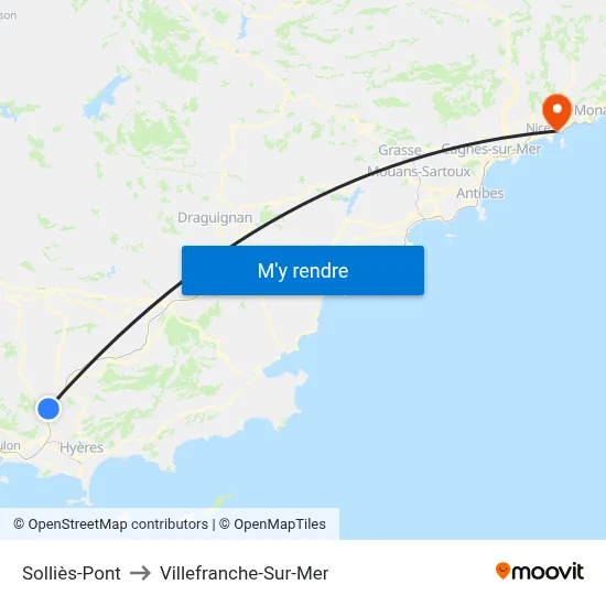 Solliès-Pont to Villefranche-Sur-Mer map