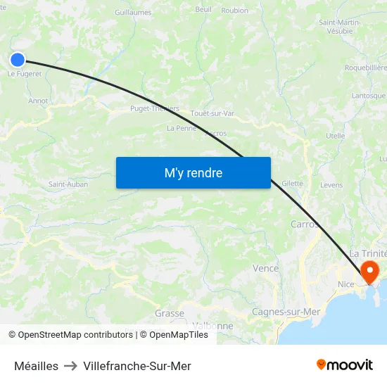 Méailles to Villefranche-Sur-Mer map