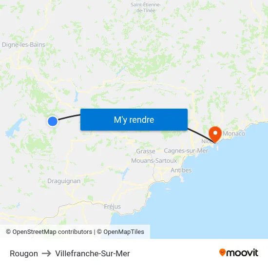 Rougon to Villefranche-Sur-Mer map